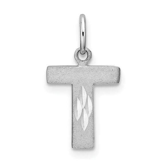 14K White Gold Satin Diamond-cut Letter T Initial Charm